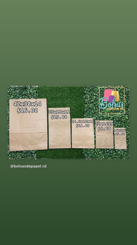 Catalogo de bolsas de papel Kraft con medidas y precios